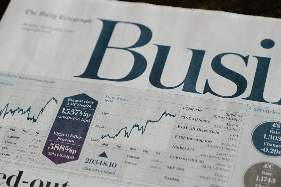Business newspaper stock and market page, illustrating biodiversity as a strategic business issue